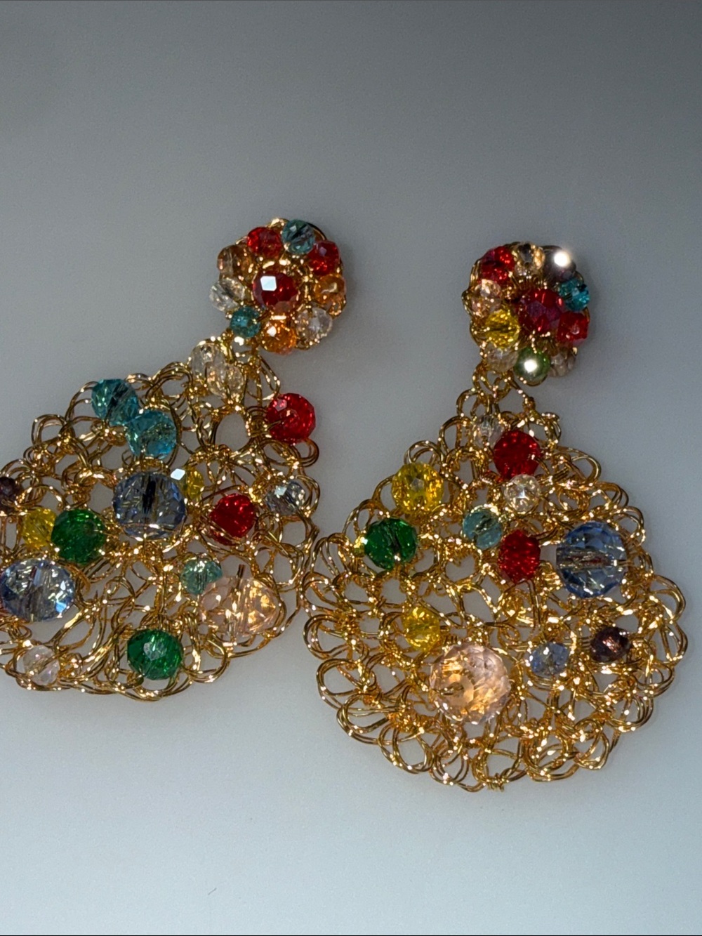 Handmade 18k Gold-filled Multicolor Crystal Filigree Drop Earrings